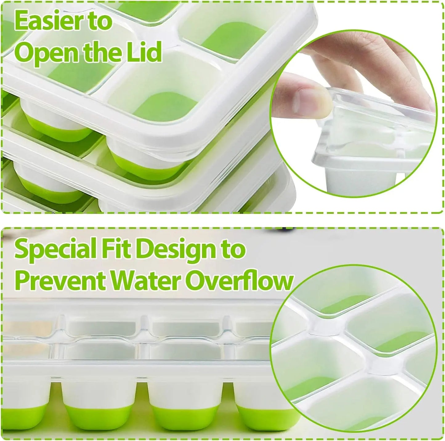 Ice Cube Tray Silicone Mold with Cover Square 14-cube Easy Release Ice Cube Molds Summer Kitchen Bar DIY Iced Drink Maker Tools