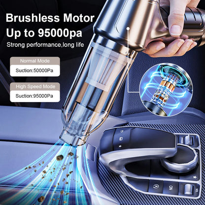 High Power Cordless Car Vacuum Cleaner – 95000PA Deep Clean Handheld Device