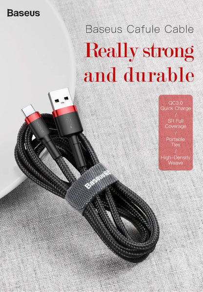 Baseus Fast Charging USB Type C Cable for Samsung S10 S9 Quick Charge 3.0 Cable USB C for Huawei P30 Xiaomi USB-C Charger Wire