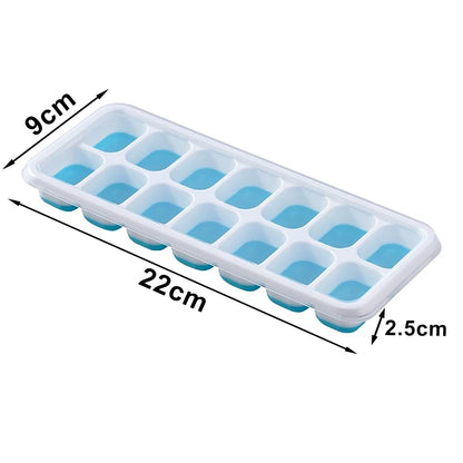 Ice Cube Tray Silicone Mold with Cover Square 14-cube Easy Release Ice Cube Molds Summer Kitchen Bar DIY Iced Drink Maker Tools