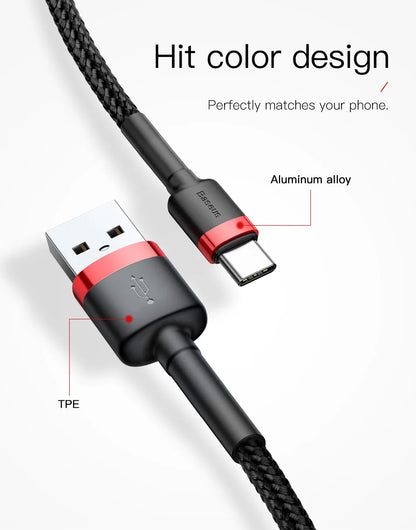 Baseus Fast Charging USB Type C Cable for Samsung S10 S9 Quick Charge 3.0 Cable USB C for Huawei P30 Xiaomi USB-C Charger Wire
