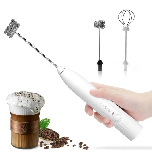 2-in-1 Electric Milk Frother & Egg Beater – USB Rechargeable with Double Heads