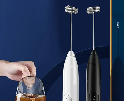 2-in-1 Electric Milk Frother & Egg Beater – USB Rechargeable with Double Heads