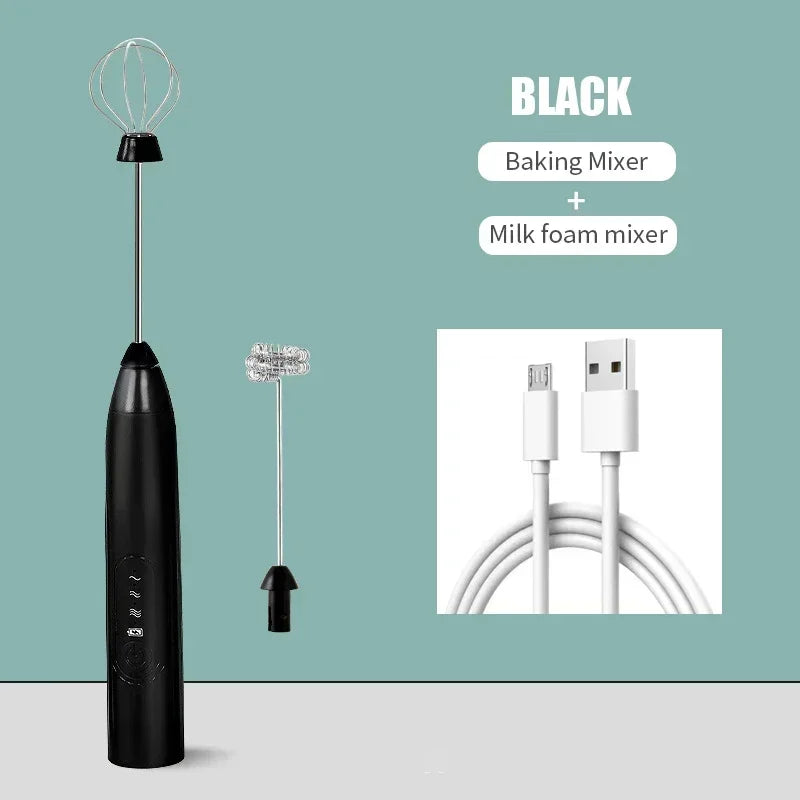 2-in-1 Electric Milk Frother & Egg Beater – USB Rechargeable with Double Heads