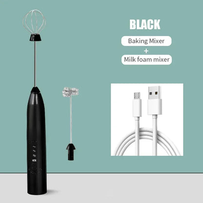 2-in-1 Electric Milk Frother & Egg Beater – USB Rechargeable with Double Heads