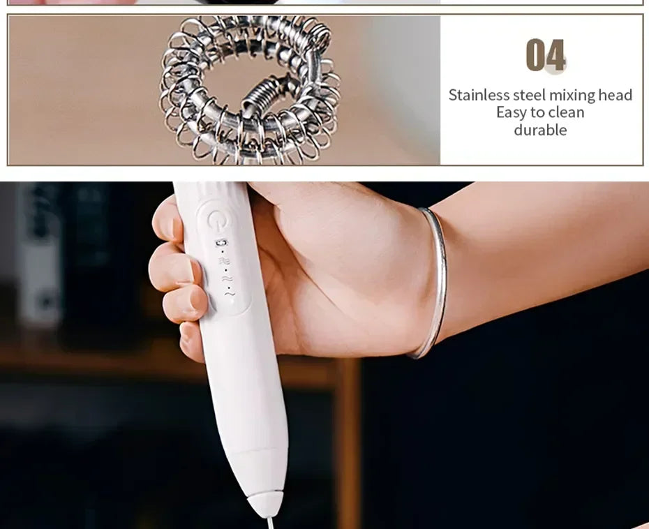 2-in-1 Electric Milk Frother & Egg Beater – USB Rechargeable with Double Heads