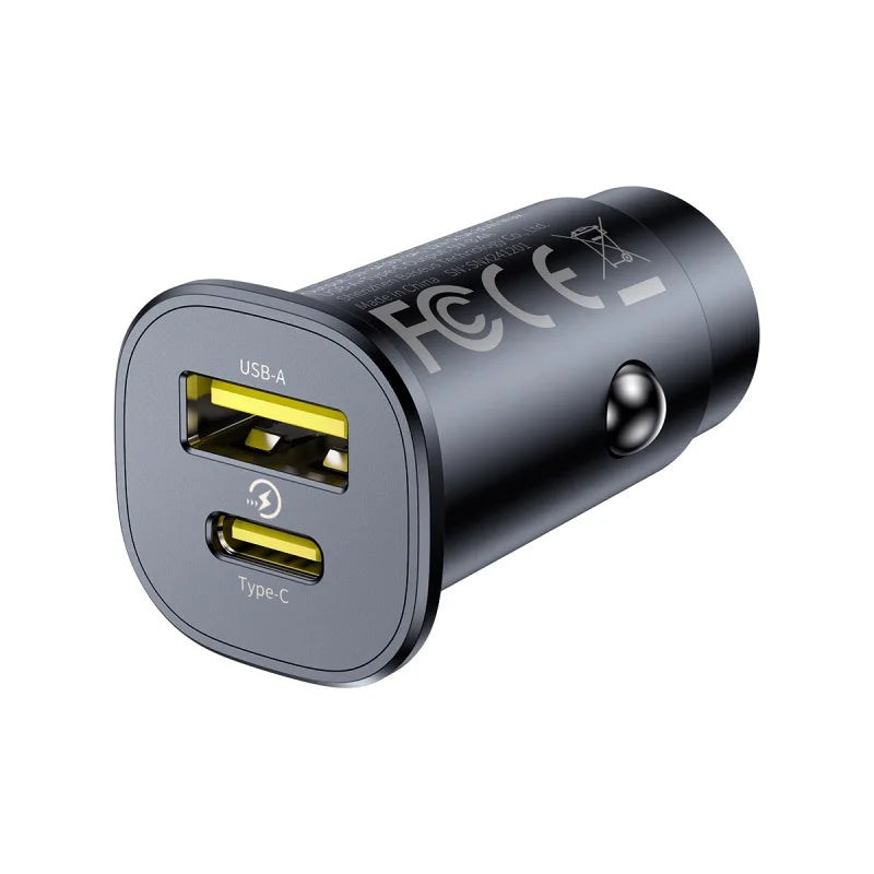 Baseus 30W Car Charger Fast Charging Dual Port USB Type-C PD QC FCP AFC For iPhone 16 15 Samsung S24 S25 Xiaomi Huawei Tablet