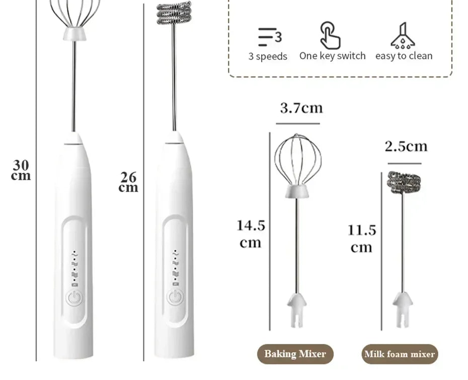 2-in-1 Electric Milk Frother & Egg Beater – USB Rechargeable with Double Heads