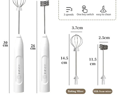 2-in-1 Electric Milk Frother & Egg Beater – USB Rechargeable with Double Heads