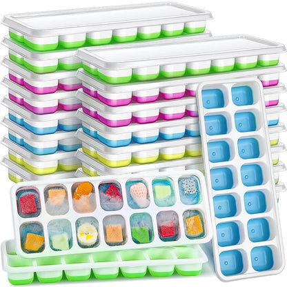 Ice Cube Tray Silicone Mold with Cover Square 14-cube Easy Release Ice Cube Molds Summer Kitchen Bar DIY Iced Drink Maker Tools