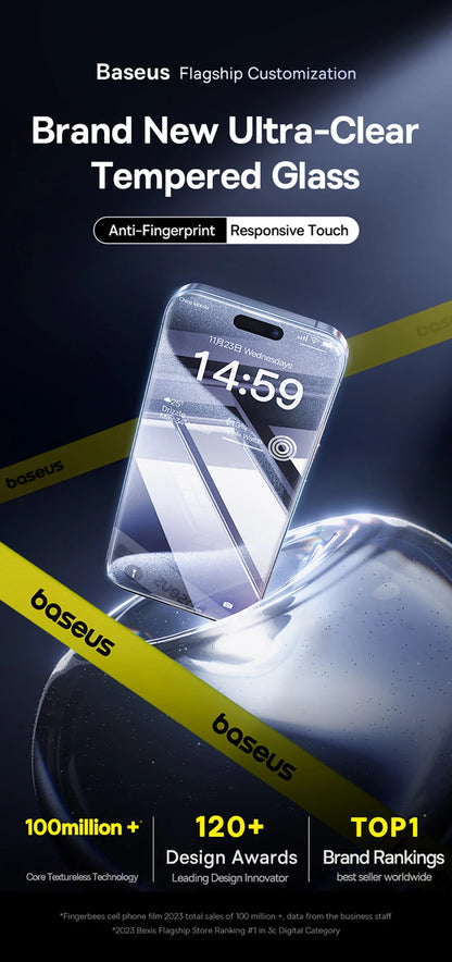 Baseus Tempered Glass for iPhone 16 Pro Max Plus Screen Protector for iPhone 15 14 13 12 11 Pro Max Clear Edge Anti-Peeping Film