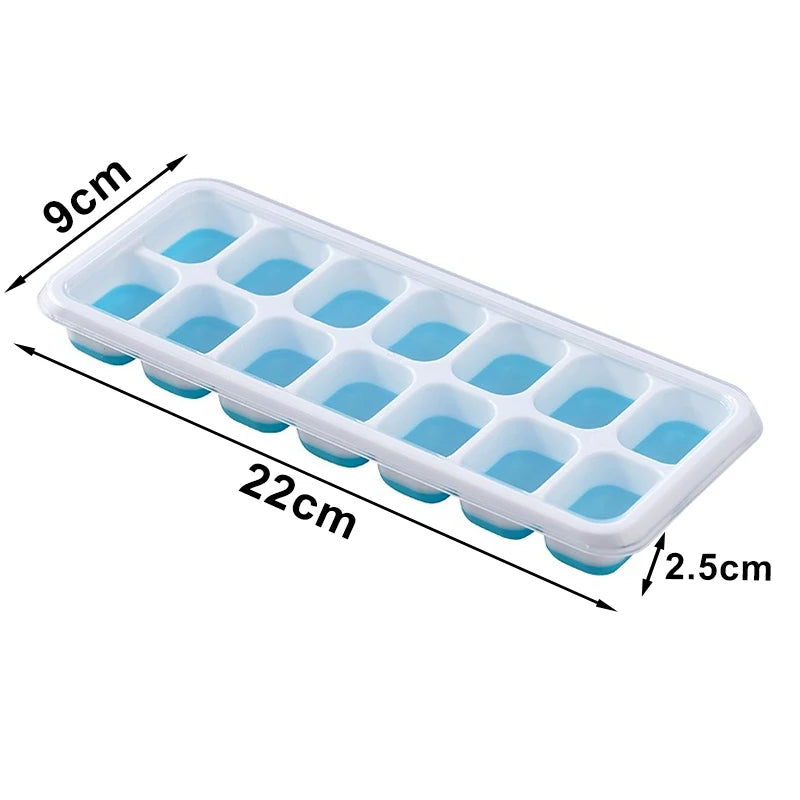 Ice Cube Tray Silicone Mold with Cover Square 14-cube Easy Release Ice Cube Molds Summer Kitchen Bar DIY Iced Drink Maker Tools
