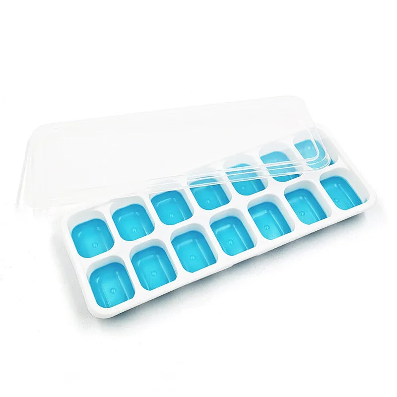 Ice Cube Tray Silicone Mold with Cover Square 14-cube Easy Release Ice Cube Molds Summer Kitchen Bar DIY Iced Drink Maker Tools