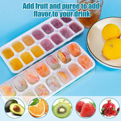 Ice Cube Tray Silicone Mold with Cover Square 14-cube Easy Release Ice Cube Molds Summer Kitchen Bar DIY Iced Drink Maker Tools