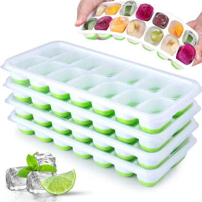 Ice Cube Tray Silicone Mold with Cover Square 14-cube Easy Release Ice Cube Molds Summer Kitchen Bar DIY Iced Drink Maker Tools