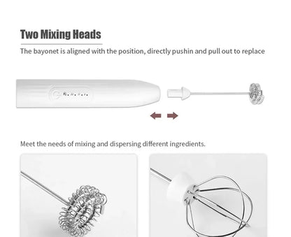 2-in-1 Electric Milk Frother & Egg Beater – USB Rechargeable with Double Heads