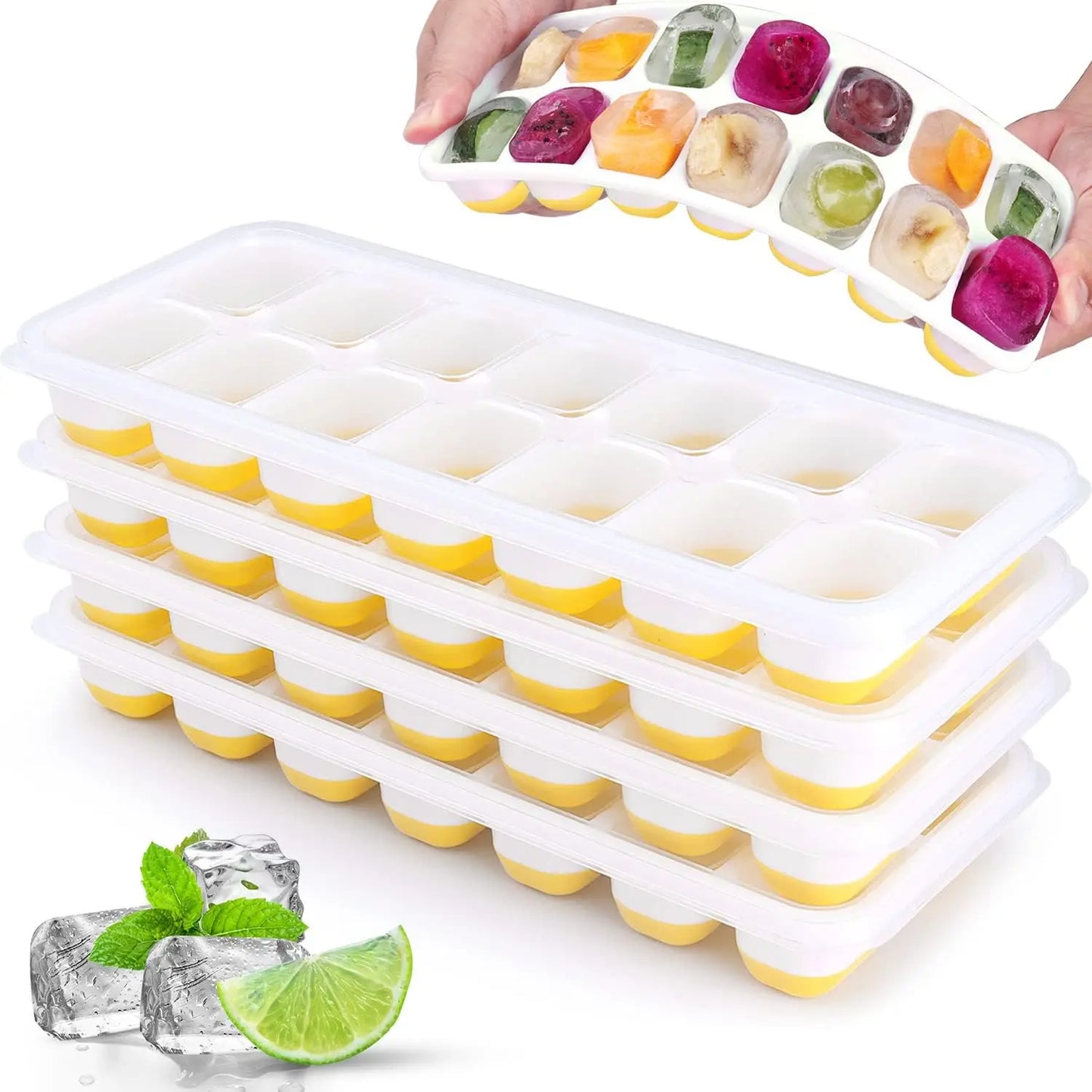 Ice Cube Tray Silicone Mold with Cover Square 14-cube Easy Release Ice Cube Molds Summer Kitchen Bar DIY Iced Drink Maker Tools