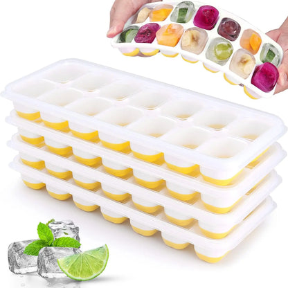 Ice Cube Tray Silicone Mold with Cover Square 14-cube Easy Release Ice Cube Molds Summer Kitchen Bar DIY Iced Drink Maker Tools