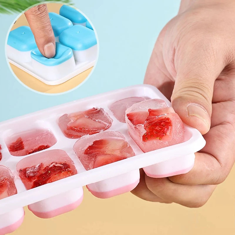 Ice Cube Tray Silicone Mold with Cover Square 14-cube Easy Release Ice Cube Molds Summer Kitchen Bar DIY Iced Drink Maker Tools