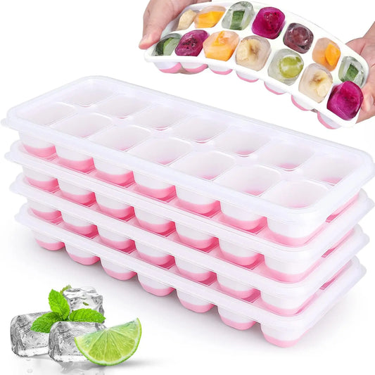 Ice Cube Tray Silicone Mold with Cover Square 14-cube Easy Release Ice Cube Molds Summer Kitchen Bar DIY Iced Drink Maker Tools