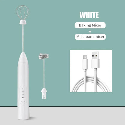 2-in-1 Electric Milk Frother & Egg Beater – USB Rechargeable with Double Heads