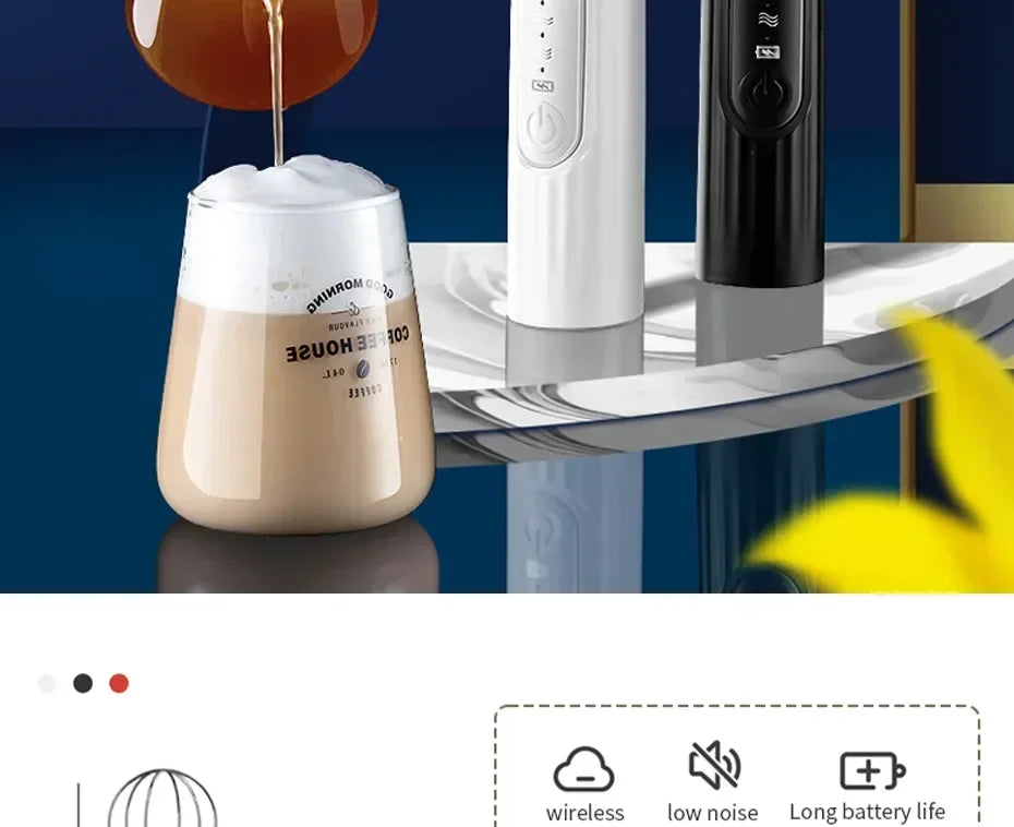 2-in-1 Electric Milk Frother & Egg Beater – USB Rechargeable with Double Heads
