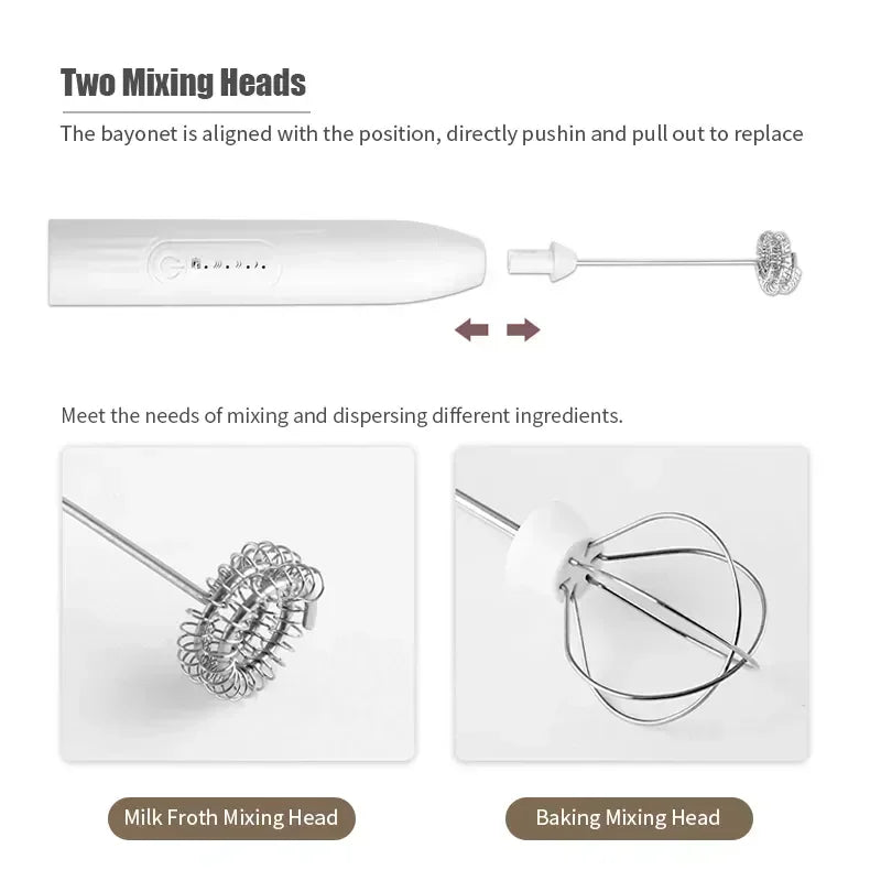 2-in-1 Electric Milk Frother & Egg Beater – USB Rechargeable with Double Heads