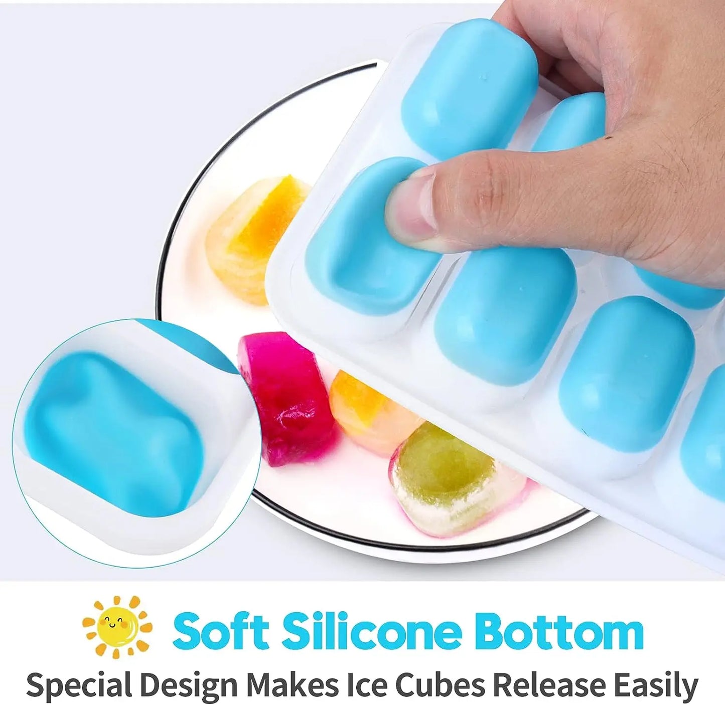 Ice Cube Tray Silicone Mold with Cover Square 14-cube Easy Release Ice Cube Molds Summer Kitchen Bar DIY Iced Drink Maker Tools