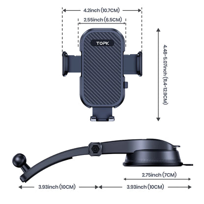 TOPK Universal Car Phone Holder – Gravity Dashboard Mount for iPhone, Samsung, Xiaomi & More