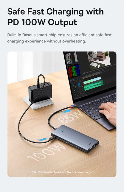 Baseus USB C Hub Type C to HDMI USB HUB Adapter 13-In-1 DP 4K 60Hz 120Hz RJ45 VGA Converter PD 100W USB A 3.1 2.0 For Macbook PC