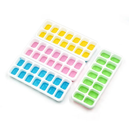 Ice Cube Tray Silicone Mold with Cover Square 14-cube Easy Release Ice Cube Molds Summer Kitchen Bar DIY Iced Drink Maker Tools