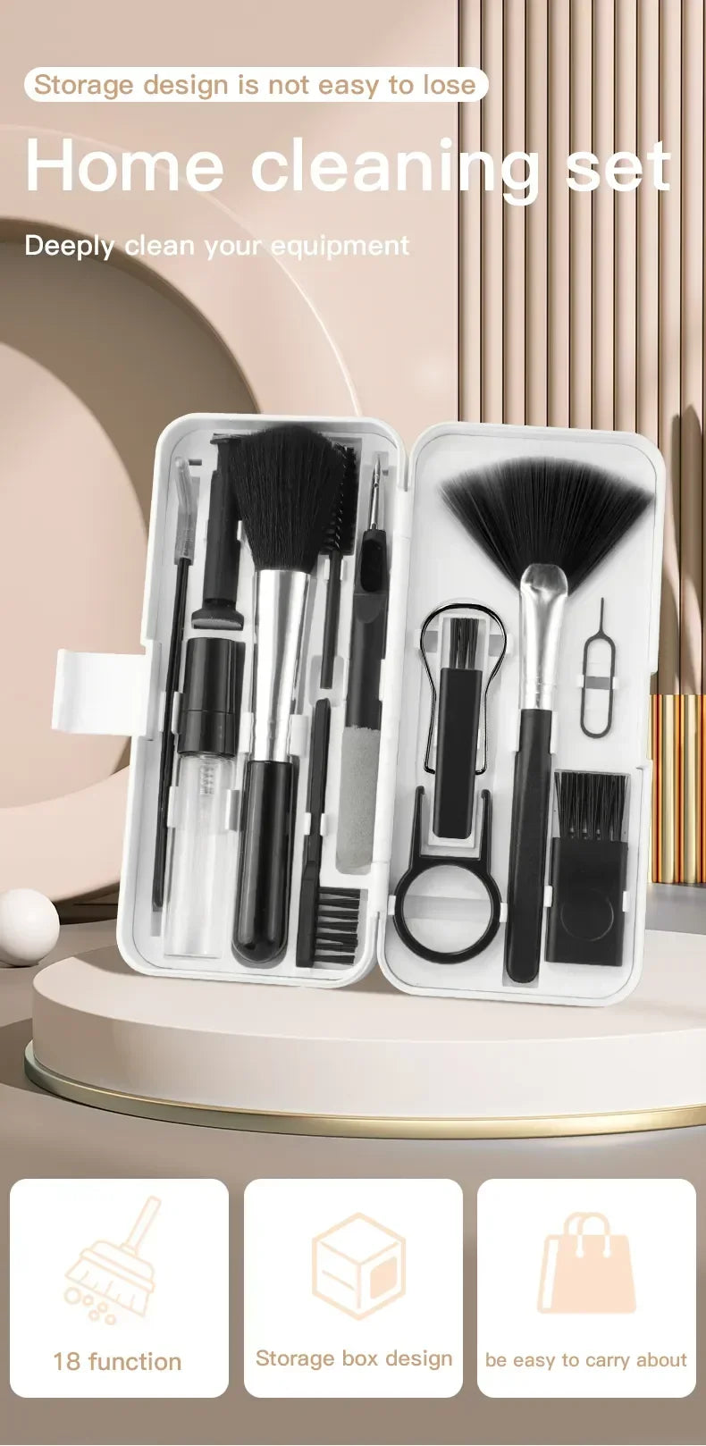 18-in-1 Keyboard & Electronics Cleaning Kit – Screen Brush, Keycap Puller, Earphone Tools